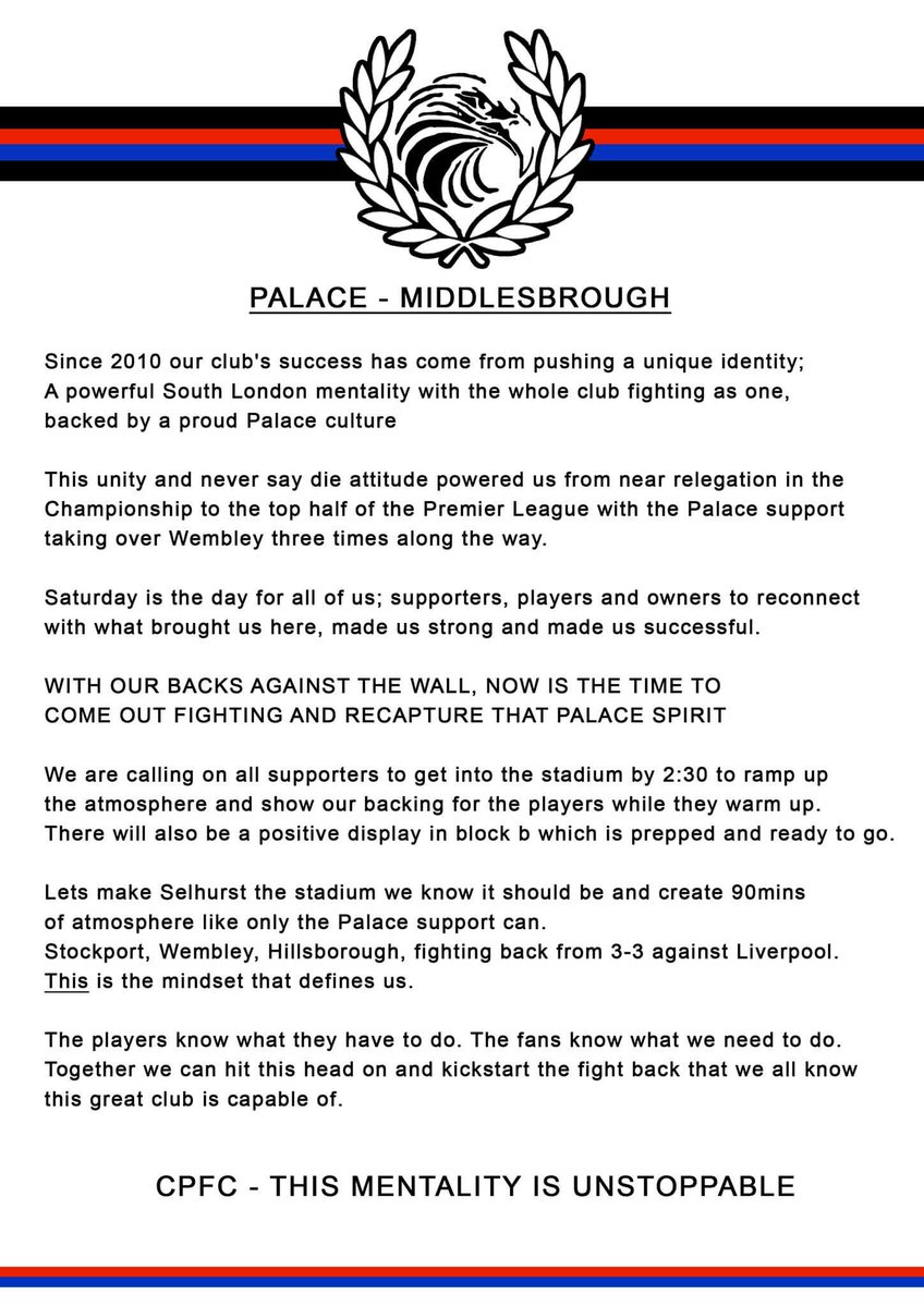 FYPFanzine's tweet image. A call to action from @ULTRAS_CPFC. Something we can all get behind. #cpfc