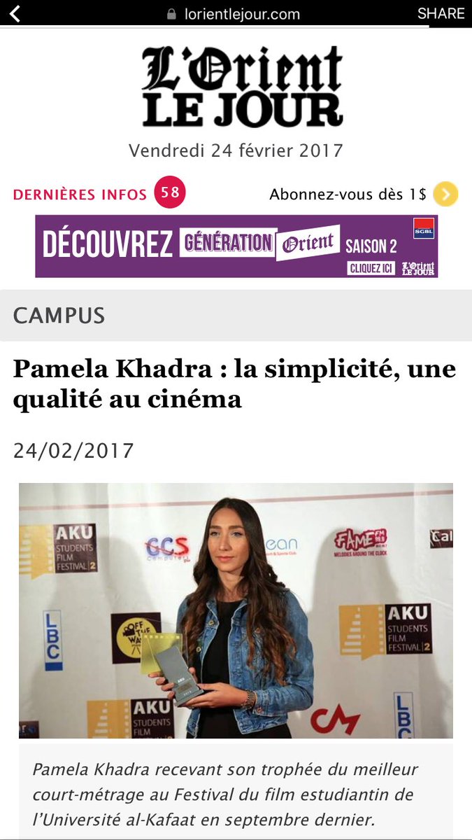 auttweets's tweet photo. Cette jeune diplômée en audiovisuel de l'AUT rêve à présent d'aller à la conquête du grand public à l'étranger. @LOrientLeJour 
#LiveLoveAUT https://t.co/OuvgBJ4L1D