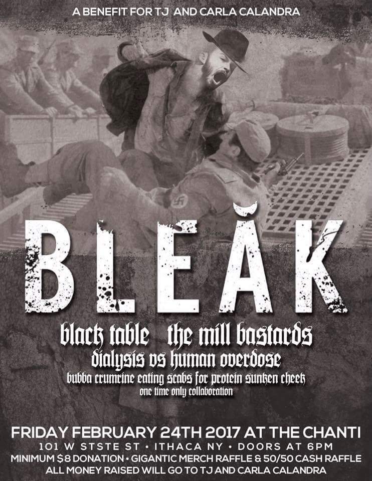 tonight in #ithaca #bleak #millbastards #dialysisvshumanoverdose #benefitshow