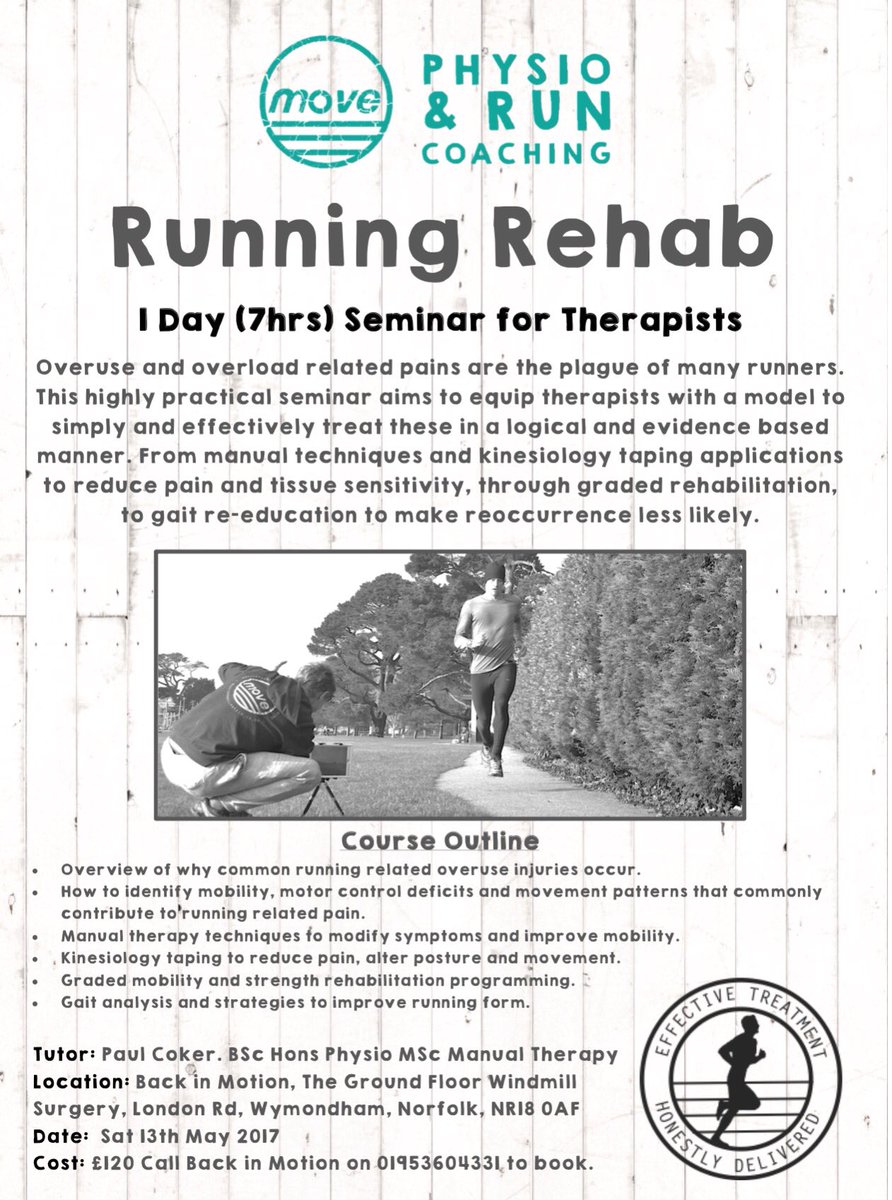 movecornwall's tweet photo. I'm teaching my Running Rehab course @BackinmotionUk in Norfolk on May 13th.
A few seats available. A steal at £120! See flyer for details https://t.co/5VWe10ugLL