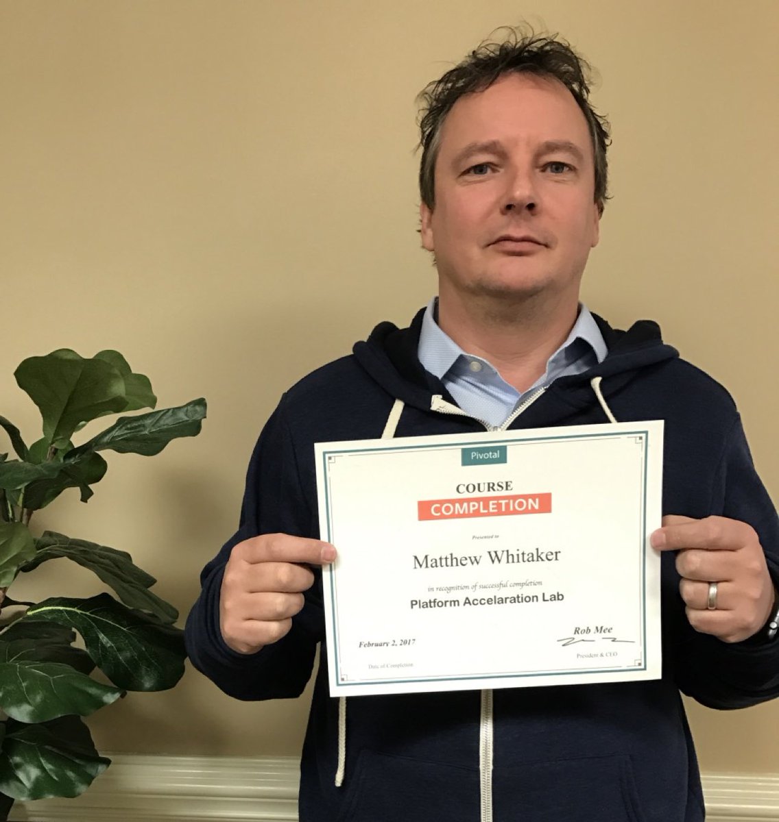 mimacom's tweet photo. Our colleague Matt has truly earned his weekend! He graduated from the first ever @Pivotal #PlatformAccelerationLab course! #PAL #congratz https://t.co/J5YrB1SPl1