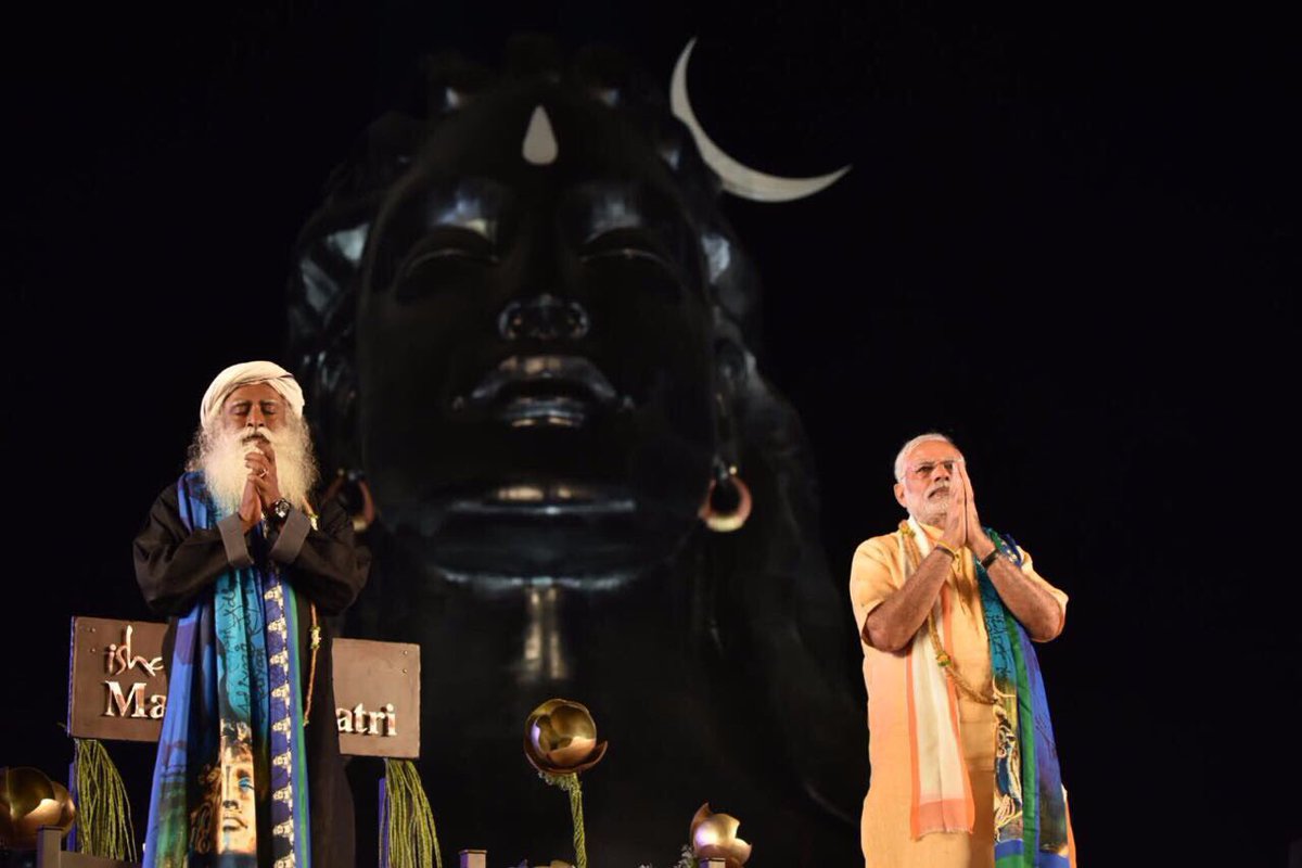 narendramodi's tweet photo. On the special occasion of Mahashivratri, unveiled 112 feet face of 'Adiyogi' at the programme organised by @ishafoundation. @SadhguruJV https://t.co/Dgr8XKnXtT