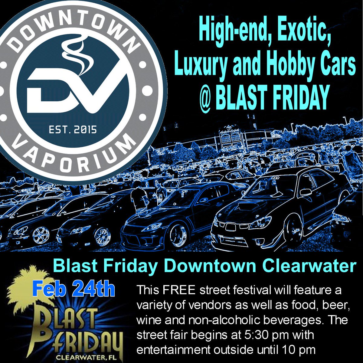 We're proud to be a sponsor of #BlastFriday, a free street festival in downtown #Clearwater! This month's event is TONIGHT! #Carshow #DJ