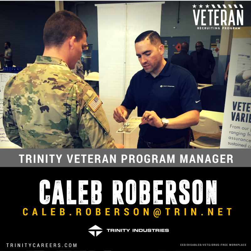 TrinityJobs's tweet photo. Are you a #veteran interested in opportunities at Trinity? Email Caleb.Roberson@trin.net!  #Work4Trinity #TrinityVets #hiringvets https://t.co/ZxuLCBBkFb