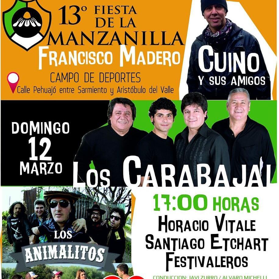 Domingo 12 de Marzo, en el Campo de Deportes de la localidad de Francisco Madero (Pehuajó) #FiestaDeLaManzanilla <a href="/cuinoscornik/">GRACIAS MUÑECO</a> <a href="/loscarabajal/">Los Carabajal</a>