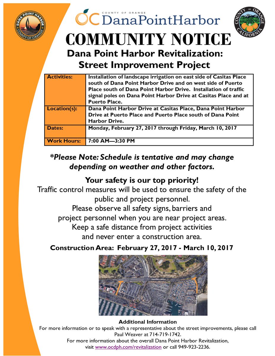 OCDPH's tweet photo. Community Notice - Dana Point Harbor Street Improvement Project Update https://t.co/1Mgqrim0Ja