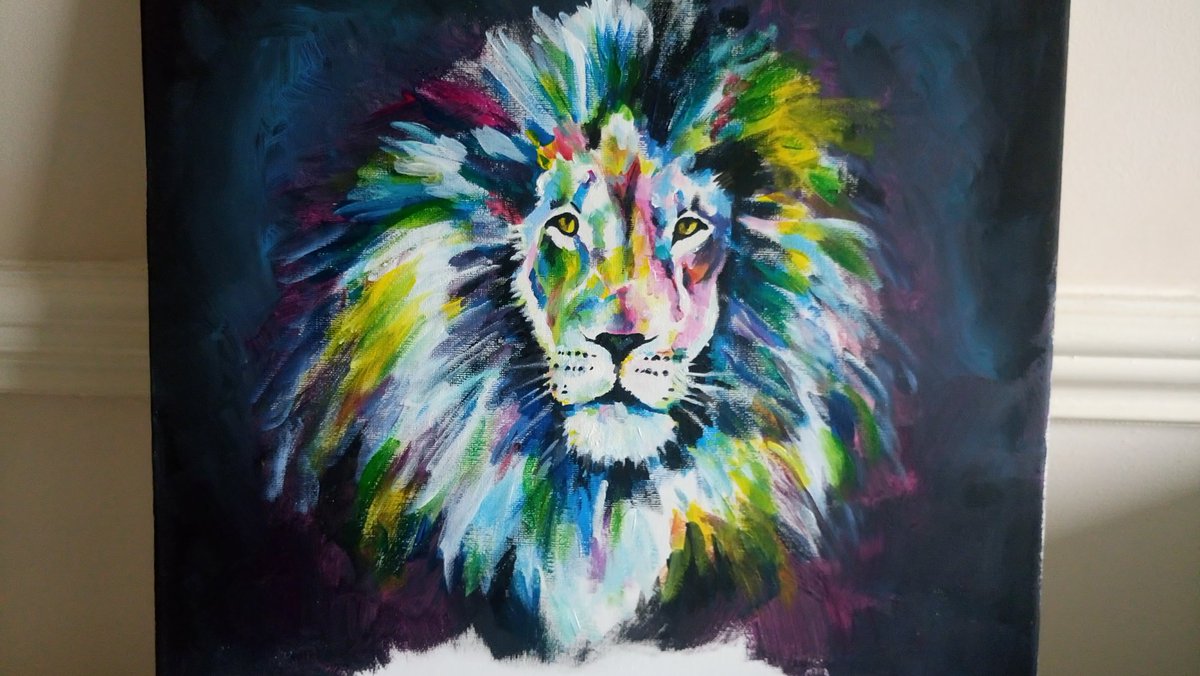 GlynnWilliams8's tweet photo. Acrylic painting on canvas.😊!#art #commission #painting #lion#colourful https://t.co/HzjfoMGoIu