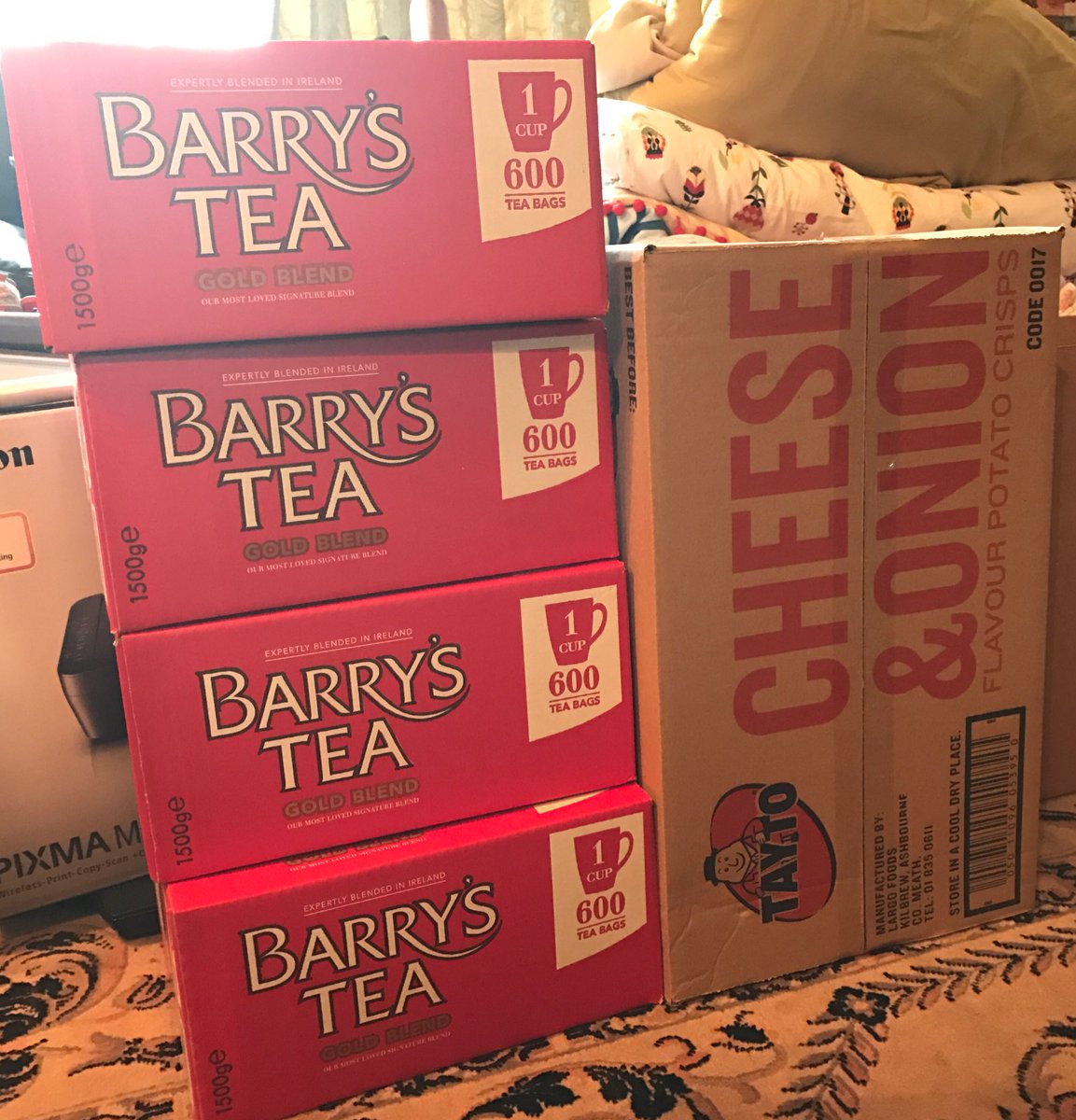 sineadorourke's tweet photo. Can't move overseas without important supplies!! #irishessentials @BarrysTeaTweets @MrTaytoIreland https://t.co/BOSiqNeuFb