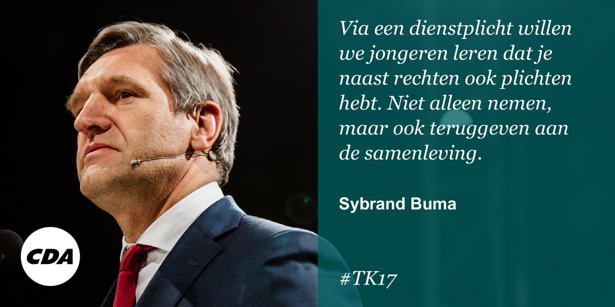 Wij willen een #diensplicht om jongeren te leren dat je naast rechten ook plichten hebt: cda.nl/standpunten/be…. #waardenennormen #TK17