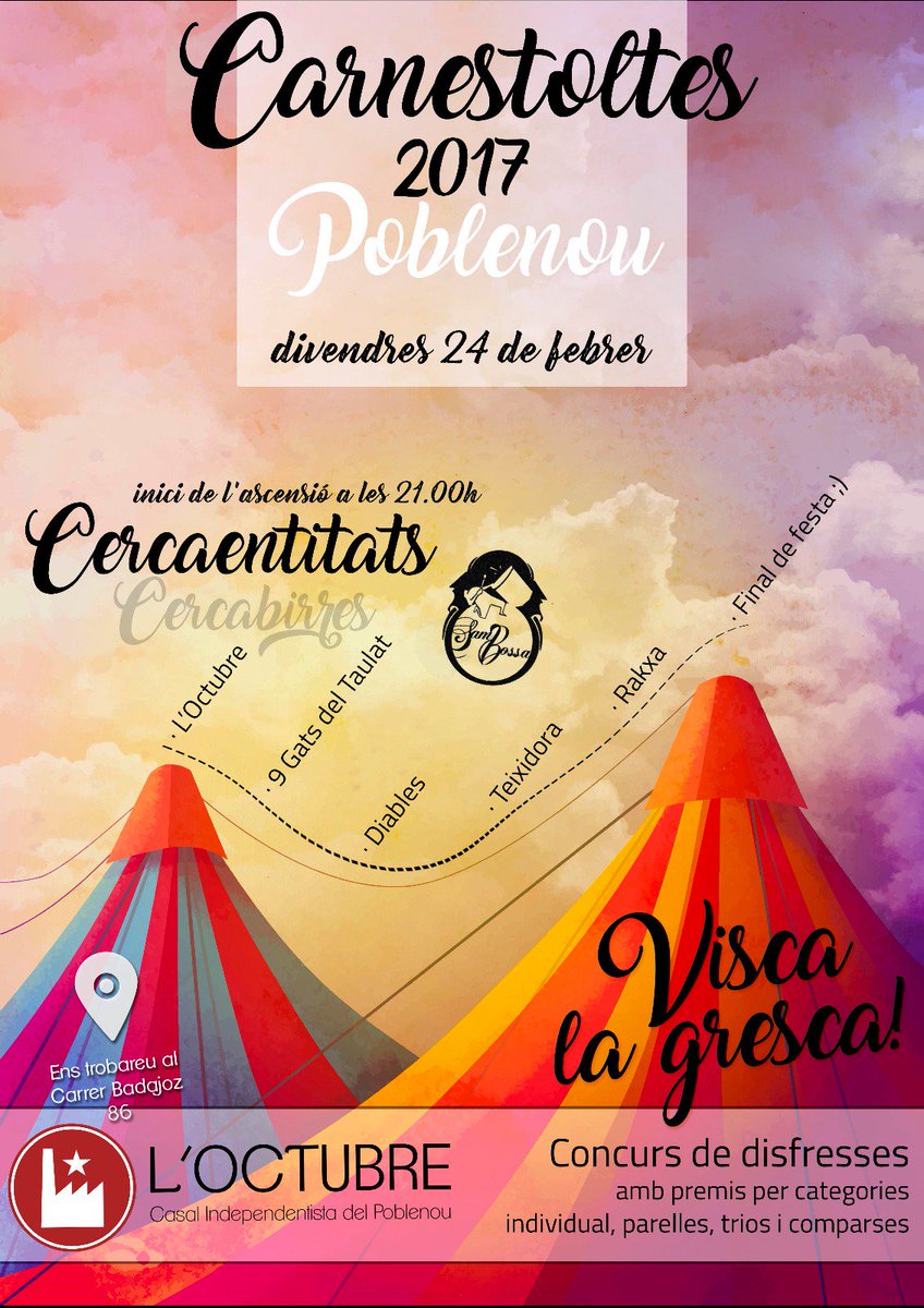 Octubre_P9's tweet photo. Sembla que @Sambossa_pb9 la liarà grossa avui al Cercaentitats del Casal...#Carnestoltes17 #femGresca #femBarri https://t.co/Bgtj5H9E3W