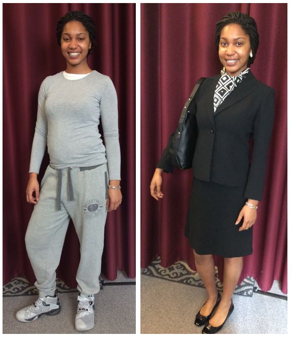 dfsboston's tweet photo. Happy #TransformatonTuesday!
This young lady goes from sweats to "serious" with ease. We have a feeling she'g going to ace her interview! https://t.co/DhGa08ZyJP