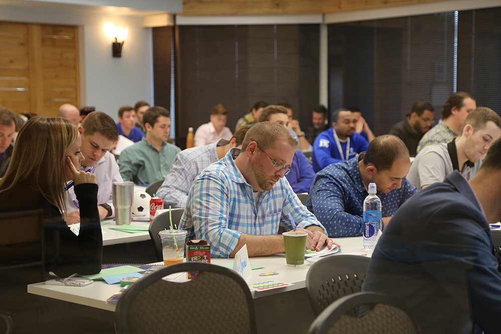 SalesforceMaps's tweet photo. No matter the angle, our sales team looks sharp & their skills polished - thanks to Day 2 of @SandlerTraining! #MapOff17 https://t.co/yiGHTD4Biw