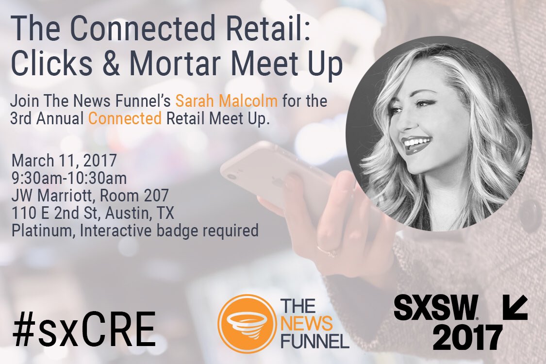 WeAreATYPICAL's tweet photo. Join @MrsSarahMalcolm of @TNF_RE at the Connected #Retail: Clicks &amp; Mortar Meet Up at #SXSW on March 11th #sxCRE https://t.co/LUGcxdq1Da https://t.co/qr2v0F4vGl