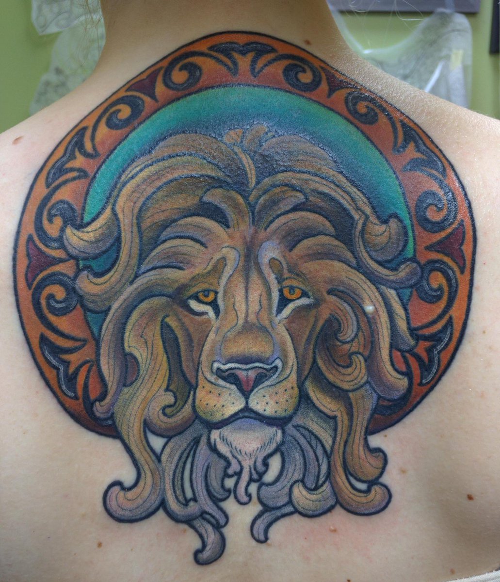 KellyKhamp's tweet image. "Mucha style Lion by Steve at Old Anchor in #Portage, MI" #tattoos #ink #pics
