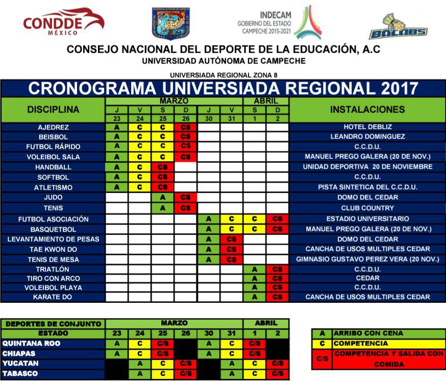 deportes_uac's tweet photo. Rol de juegos Universiada 2017 @UACamRector @InfoUacam https://t.co/yIgJKnHLhn