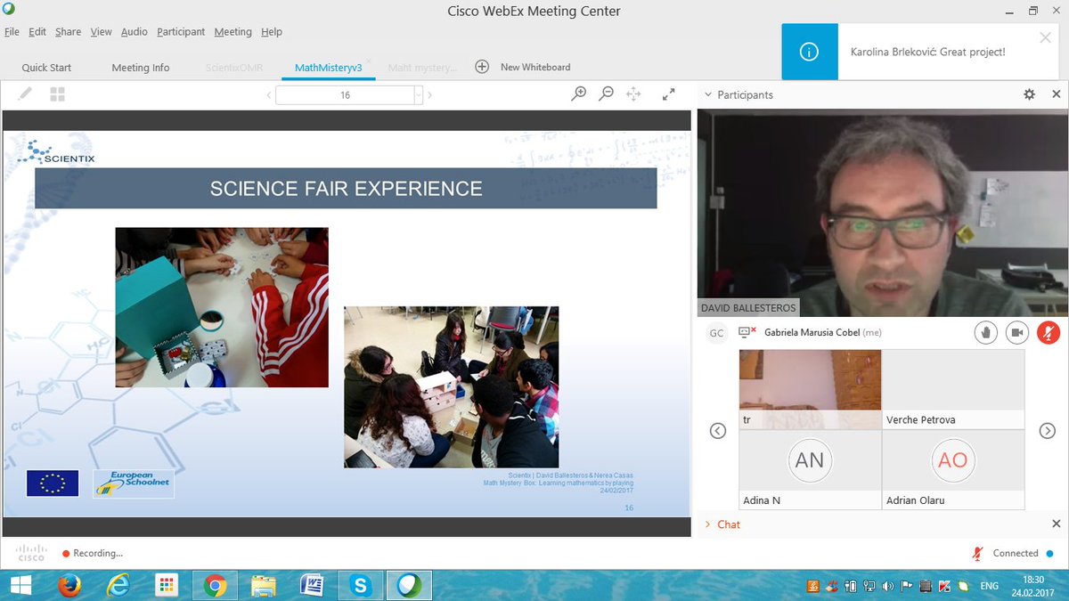 GabrielaCobel's tweet photo. Great Scientix Webinar! - "Math Mystery Box: Learning mathematics by playing" Thank you @math_mystery and @david_ciencia!
Happy @scientix_eu https://t.co/6xa4ZJ62Ve