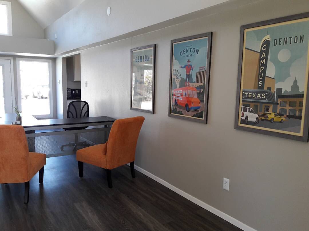 dentonswag's tweet photo. Check out how great these prints look hanging up in the Greenway Patio Townhomes offices! #dentoning #dentontx #dentonprints https://t.co/zRrzWWY9MQ