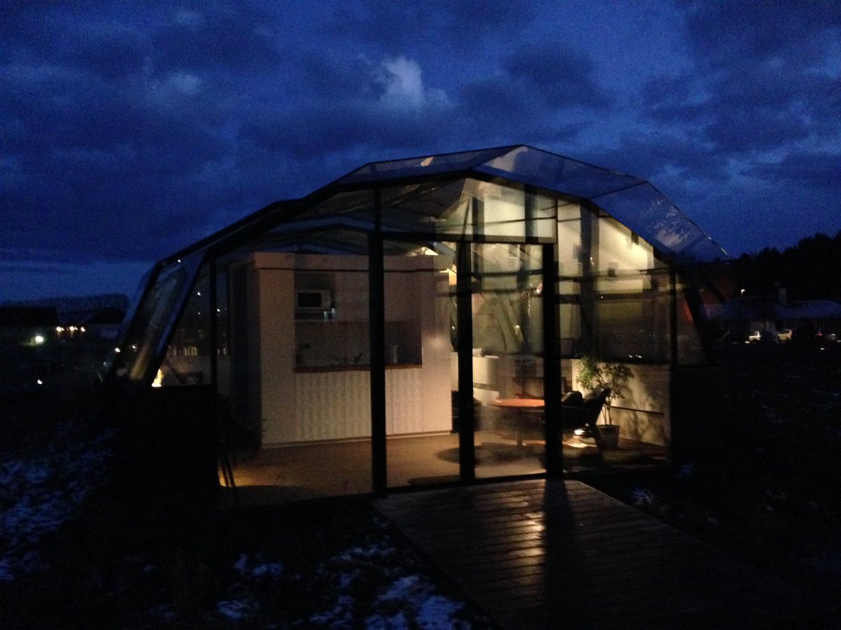 Under Nordic sky i prepare for a night in a special glass house. High tech camping. part of a study looking at impact of light on body clock
