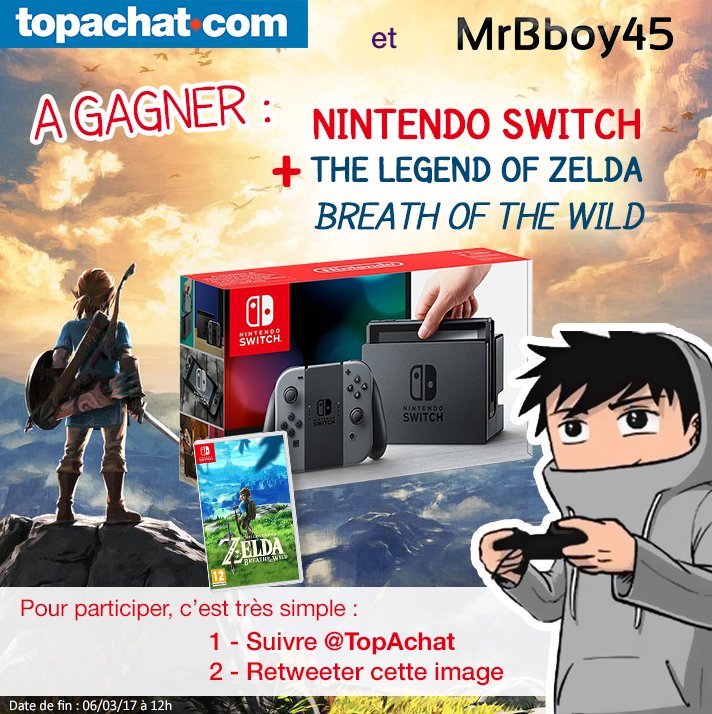Gagne ta #NintendoSwitch avec Zelda BoTW ! Suffit de #RT et Follow <a href="/TopAchat/">TopAchat #JeuConfigo</a>. Tirage le 6 Mars ça va très vite arriver :D C'est Partiiiiie