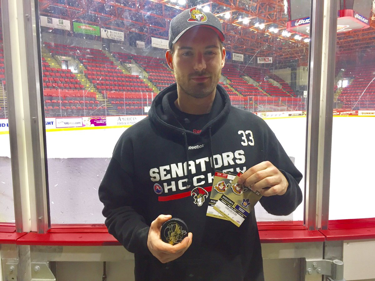 ChrisDriedger's tweet photo. Big game tonight! I have two @SenatorsAHL tickets for tonight's game and a signed puck! RT this for your chance to win both! https://t.co/2H5PBTCGL2