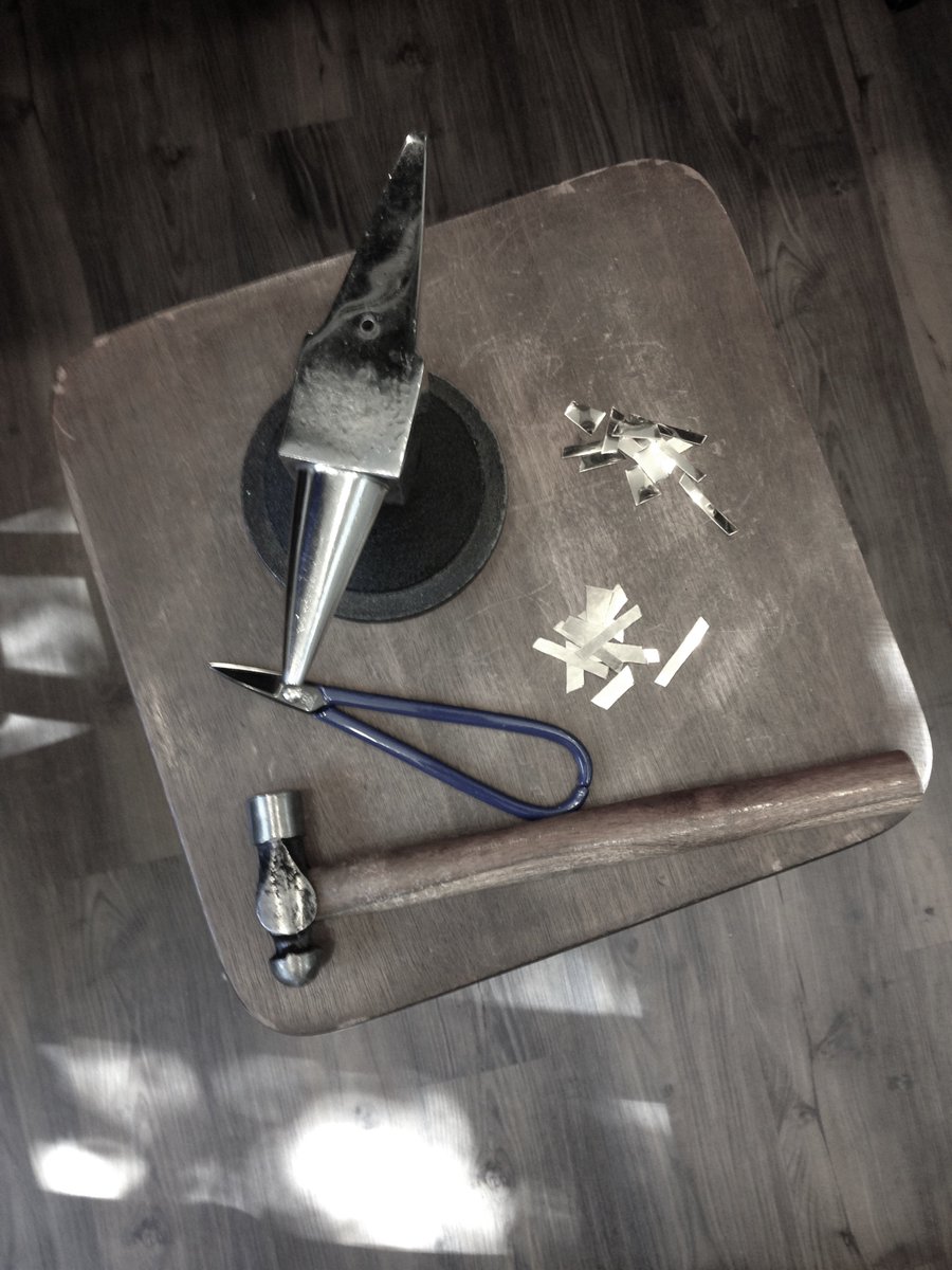 In the studio carefully crafting Sarta necklaces complete with a hammered texture. #geometricnecklace #process #studiolife #behindthescenes