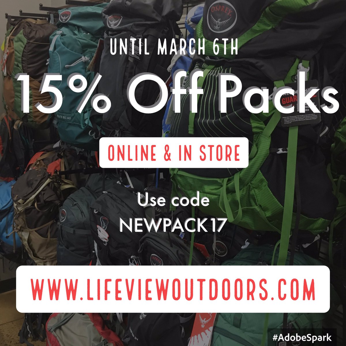 Save 15% on packs in-store &amp; online. Use code NEWPACK17. #getoutside #outdoors #backpacking #sale #deals #hiking #gear #nashville