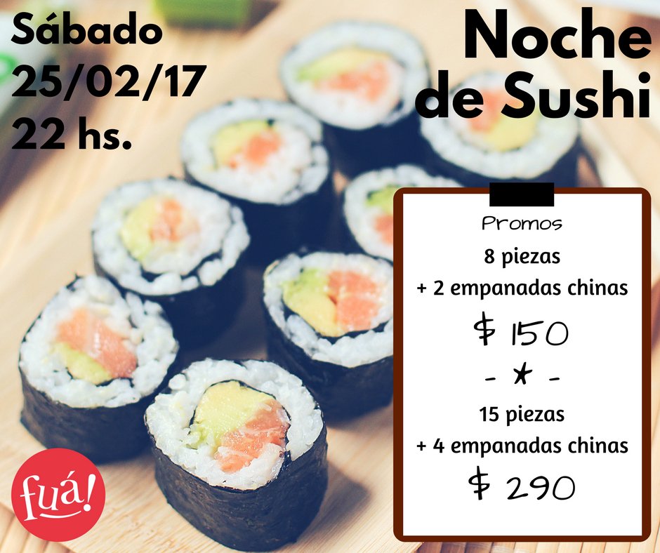 fuacyc's tweet photo. No te pierdas éste sábado 25/2 a las 22 hs: Noche de #Sushi!
Hacé tu reserva aquí: https://t.co/xejjWsonOn
Los esperamos! #DeanFunes https://t.co/uCbbpRWURI