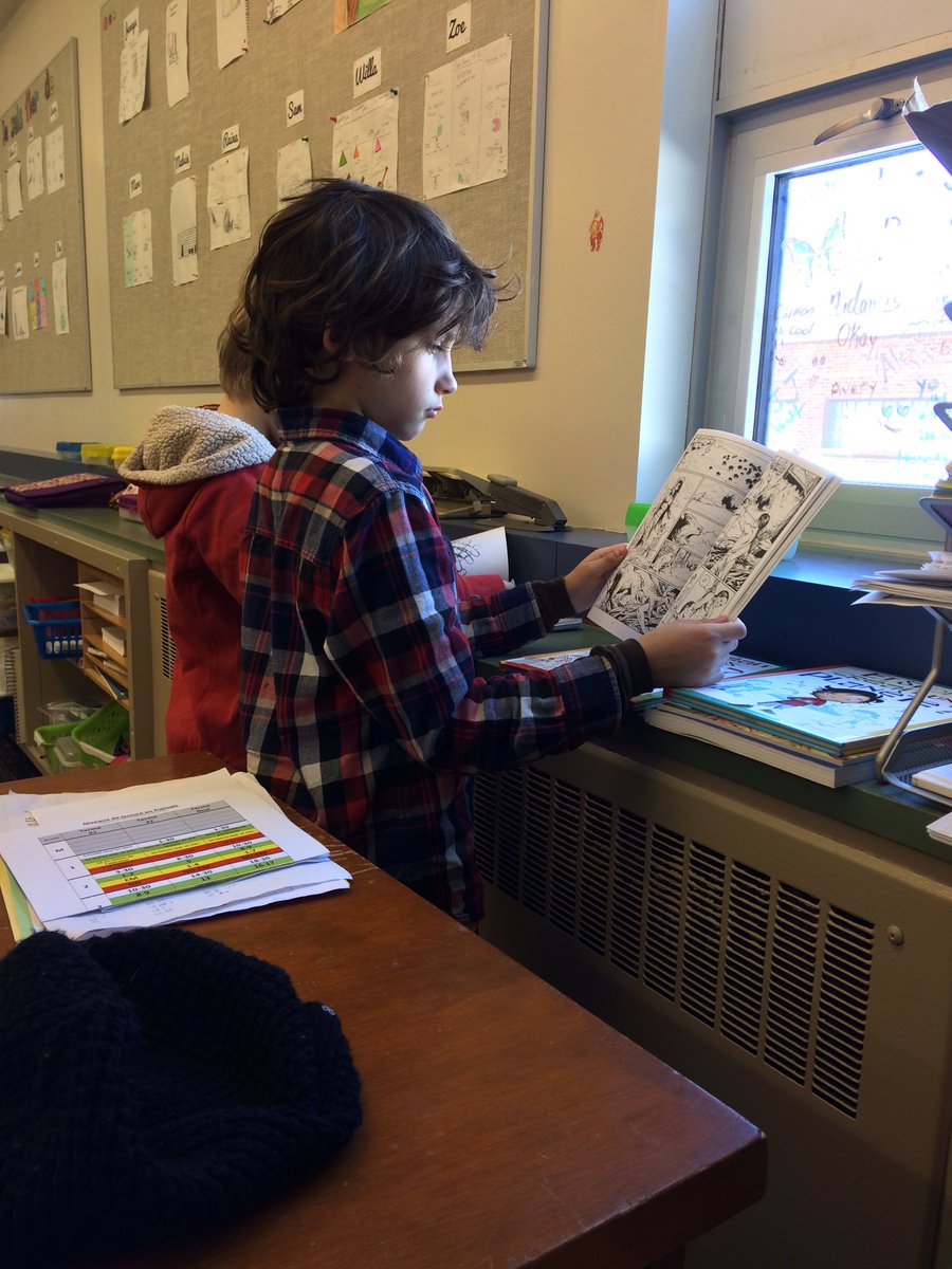 MmeJuliaJBM's tweet photo. Reading a French graphic novel during choice time at the window on a beautifully sunny day ☀️📚 #reading #differentiatedseating @jbmlearners https://t.co/qPKRulNNFn