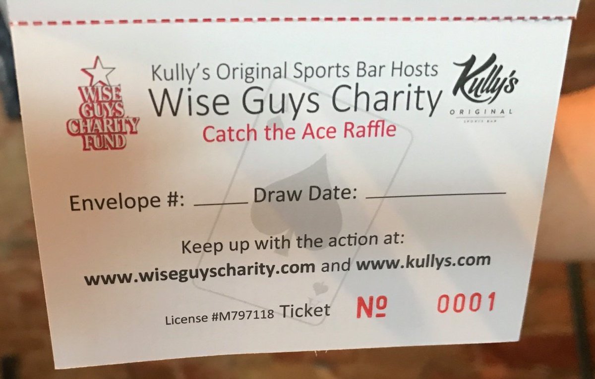 @WiseGuysCharity #CatchTheAce #raffle @KullysSportsBar ticket #001 Get them while they're hot! #charity #Niagara #supportlocalcharity