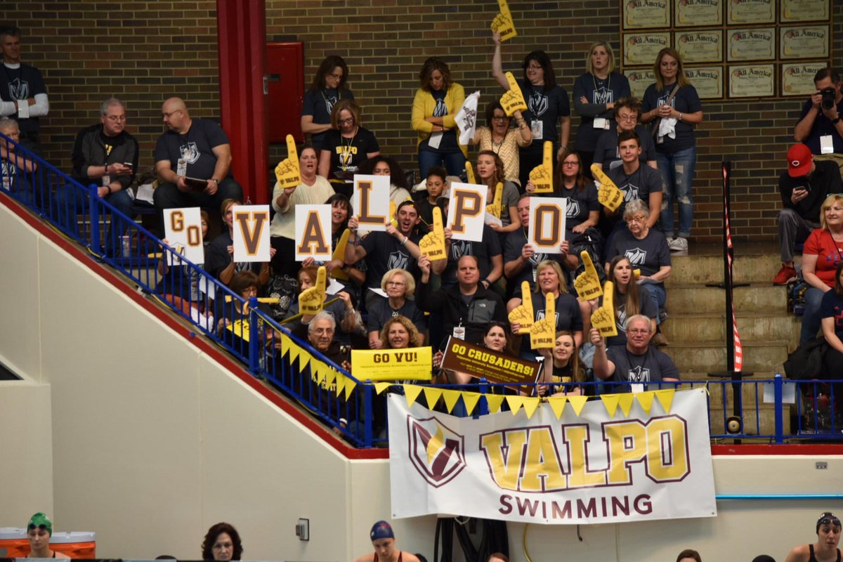 valposwim's tweet photo. The parents section for Valpo Swimming is out in full force at the #HLSwim Championship tonight!! Thanks everybody for your support!! https://t.co/cDhVArpmvl