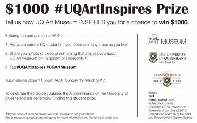 GCITweet's tweet photo. The #UQArtMuseum is offering a $1000 social media prize. Entries close 19 March https://t.co/O3R7lNWP4M