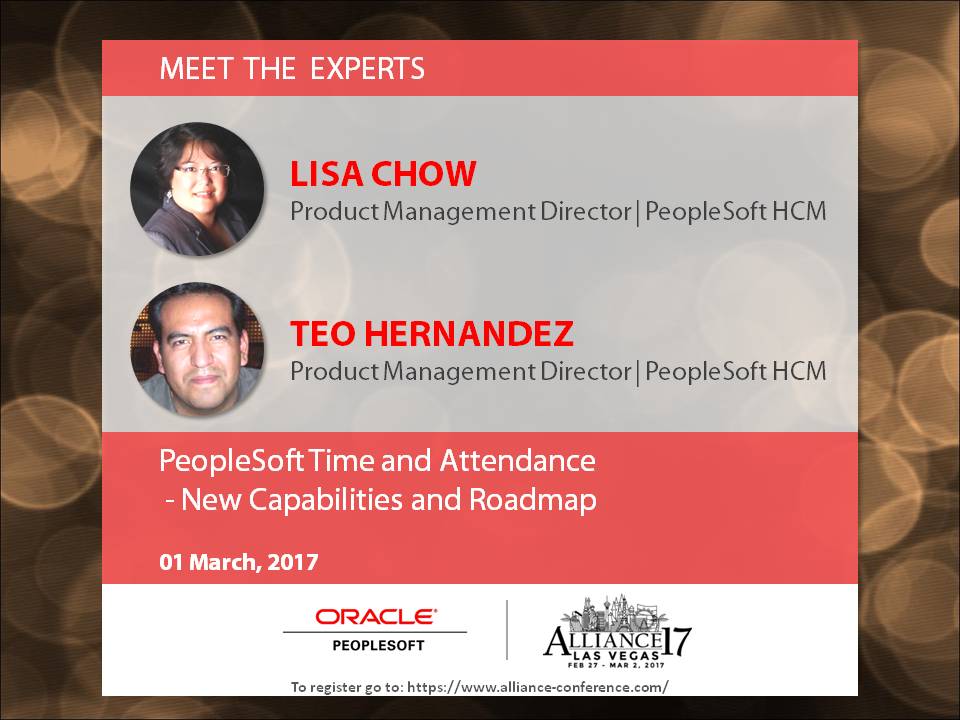 PeopleSoftHCM's tweet photo. Get ready for a rendezvous with our #PeopleSoft #TnL and #AbsenceMgmt experts @lisaxchow3  and  @Teo_Hernandez at #Alliance17 @heug https://t.co/owFE2Mnxm1