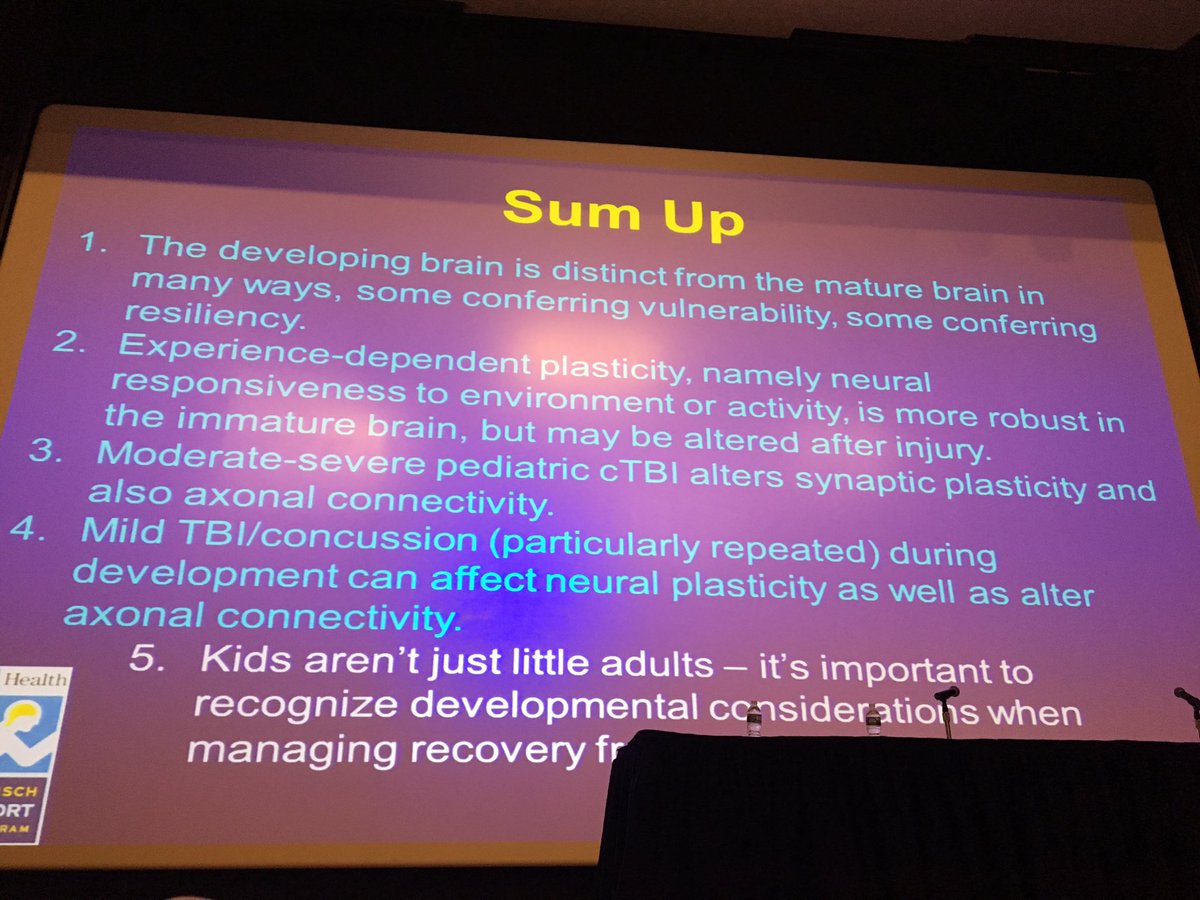 PinkConcussions's tweet photo. Great talk by @griz1 at @NYULMC Neuroplasticity and Development Injured Brain in animal and human models - summary slide https://t.co/GM6f6kmpCR