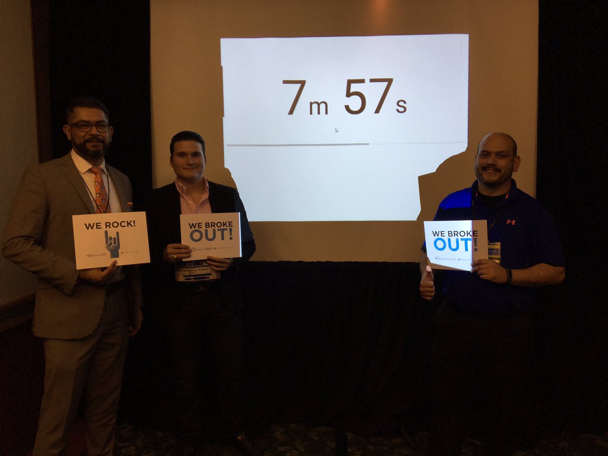 hngrstrike's tweet photo. The 3 Amigos broke out in record time!! Valley View redeemed! #STEMSummit17 #breakoutedu @ESC1_STEM https://t.co/uvr6Ugaegs