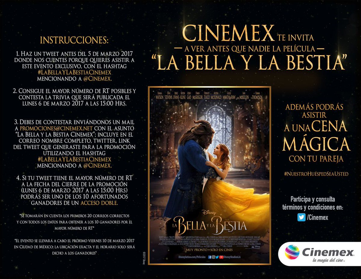 Cinemex's tweet photo. Sigue las instrucciones y podrás asistir a este evento EXCLUSIVO de #LaBellaYLaBestia en #Cinemex https://t.co/h3G5ULjyQ5