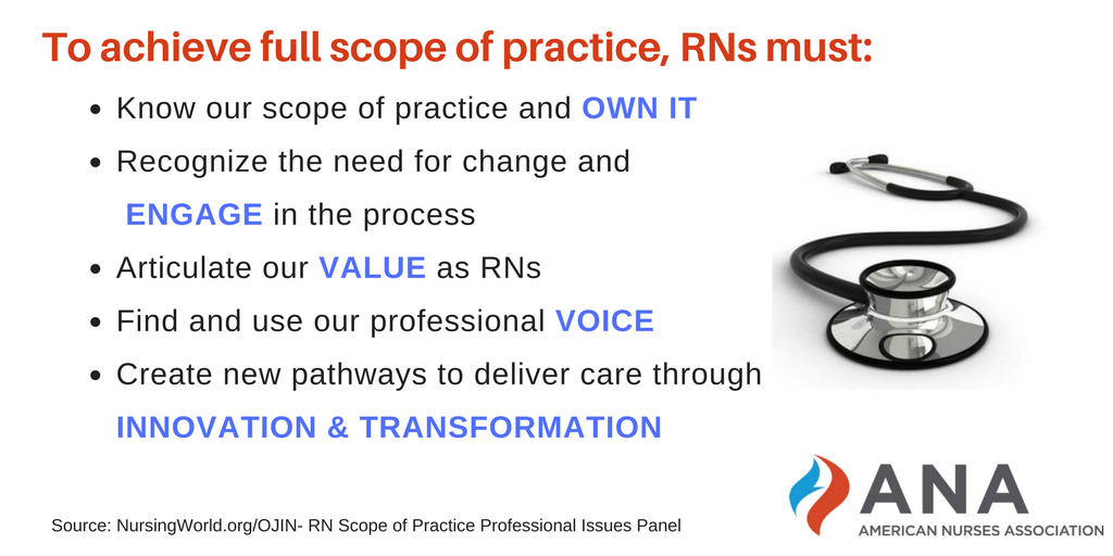 ANAPresident's tweet photo. Every single RN can take steps to achieve full scope of practice. Here are some recs to get you started https://t.co/P2lkrd6f6L https://t.co/kg85UDR009