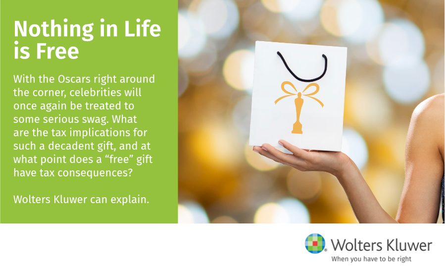WKTAAUS's tweet photo. The #Oscars swag bag may be free, but you might be gifted a new tax obligation. @Wolters_Kluwer has the close-up: https://t.co/vHRyjnAyoP https://t.co/uQtDJczjry