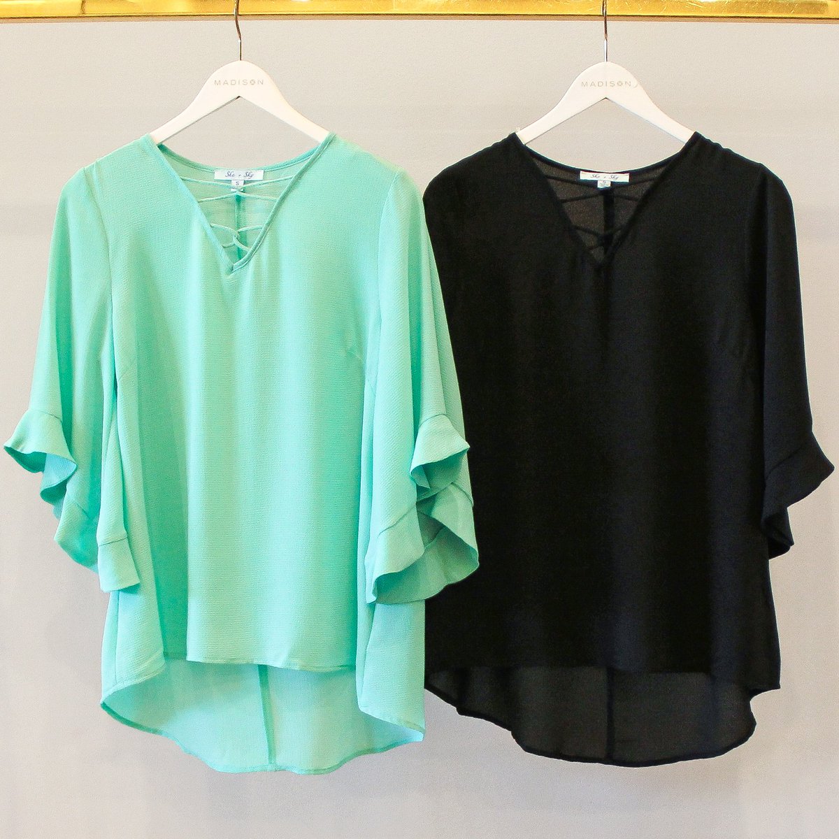 MADISONraleigh's tweet photo. Sleek, sophisticated, & new. Our latest arrivals are just what your closet has been missing. #flowytops #mint #cvtrendreport #madisonraleigh https://t.co/ACl8VRaEN7
