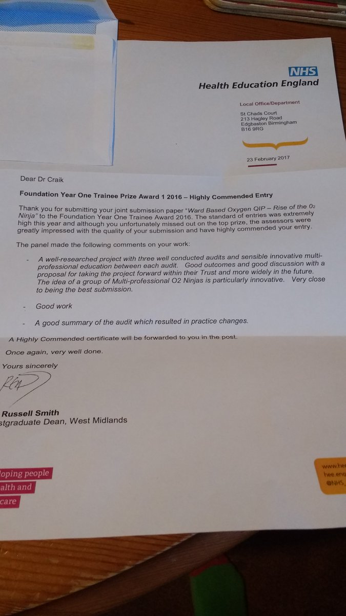 Samlodipine's tweet photo. #O2Ninjas are 'Highly Commended' in the FY1 awards. Some great comments in their letter. :) @KatieH08 @nav_doc @SaTHPostgradEd https://t.co/oLvoRanopH