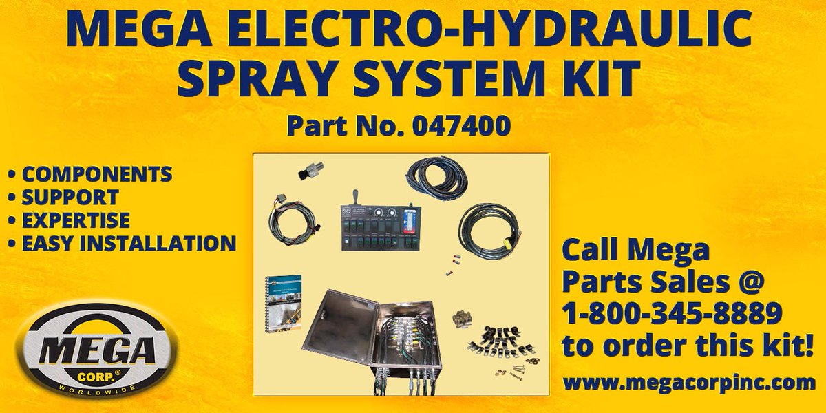 MegaCorpWW's tweet photo. Order a Mega Electro-Hydraulic Spray System Kit by contacting Mega Parts Sales @ 1-800-345-8899 & order yours TODAY! #spraysystem #megaparts https://t.co/lpLJC8VgMc