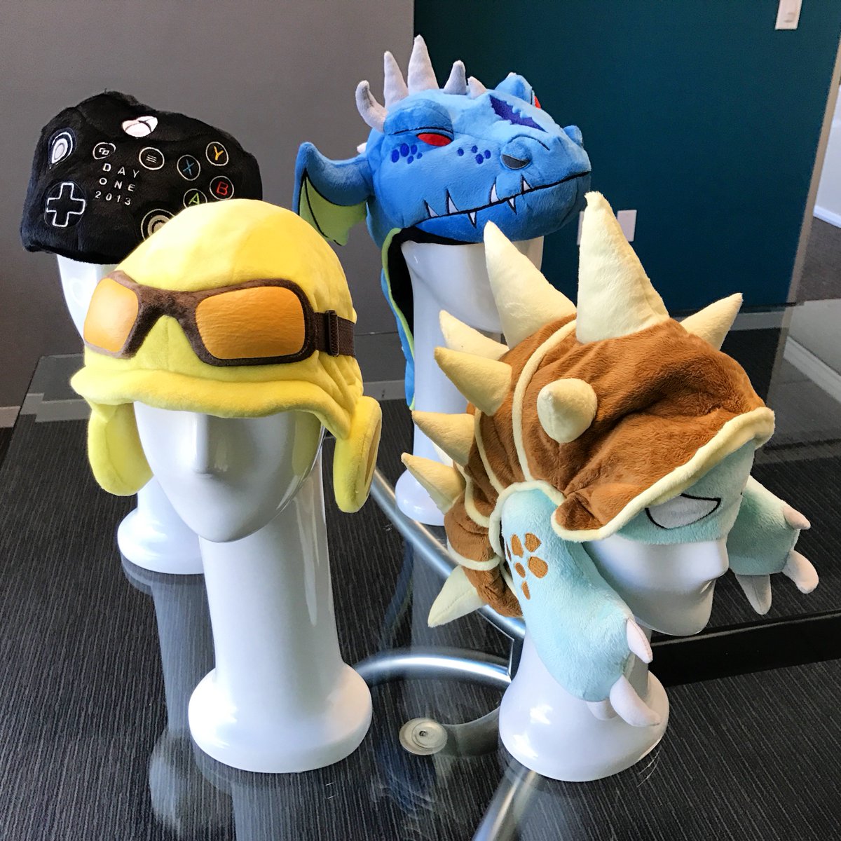 rlycoolswag's tweet photo. Some really cool plush hats we've done in the past! We can make a wide variety of awesome custom merchandise! #leagueoflegends #recore #xbox https://t.co/Yb1U26asXO