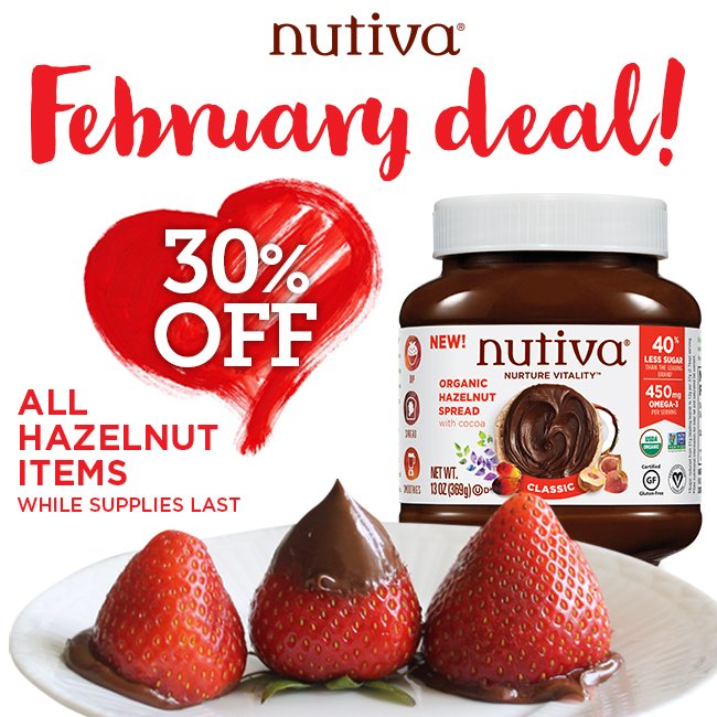 nutiva's tweet photo. Only 4 days left! Don't miss out on this great deal! #Organic #Chocolate #Hazelnut Spreads - 30% off - Ends Feb 28! https://t.co/veRnvGULxY https://t.co/Z7Se2dYdCw
