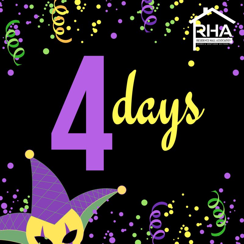 GSURHA's tweet photo. 4 days until Mardi Gras Madness! Are you excited? https://t.co/RTQ6TM4NW2