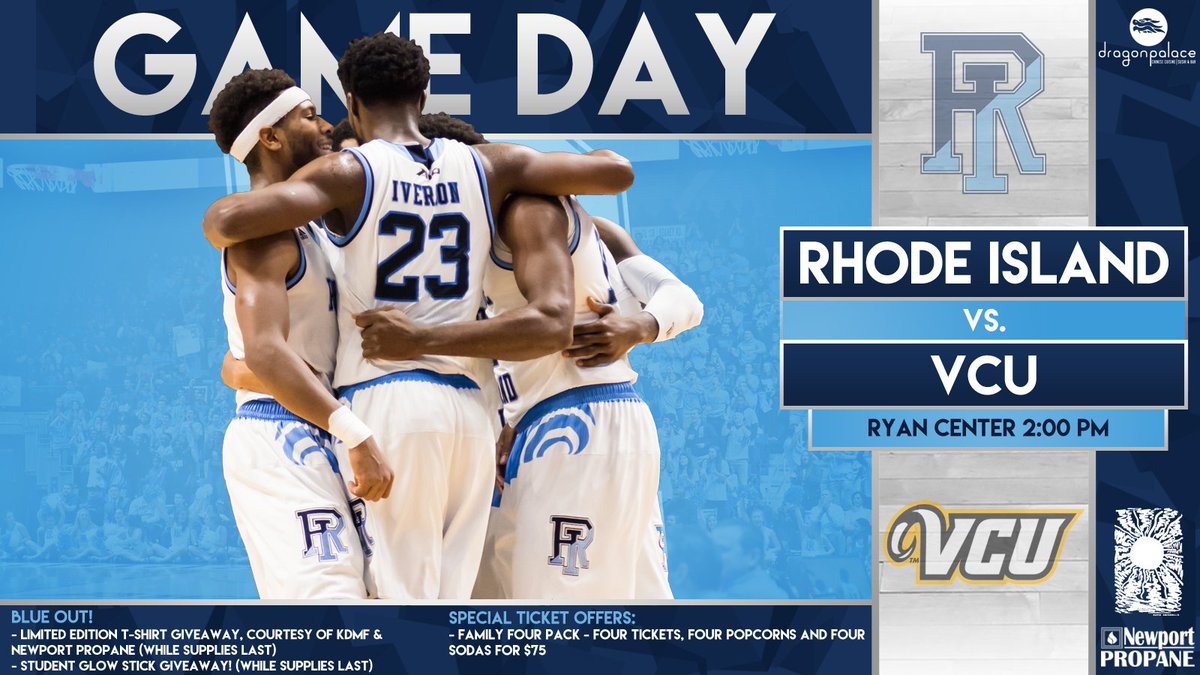 RhodyMBB's tweet photo. It's Game Day! Rhody takes on VCU in a Blue Out today at 2 pm! YOU DON'T WANT TO MISS IT! BE. THERE. #GoRhody https://t.co/0KEBFyiOUu
