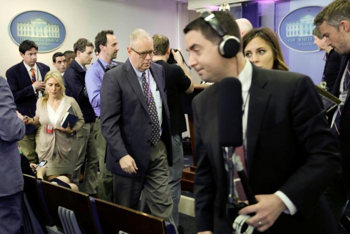 Reuters's tweet photo. White House bars some news organizations from briefing: https://t.co/J6H24PcdYO https://t.co/4bPcERhAiu