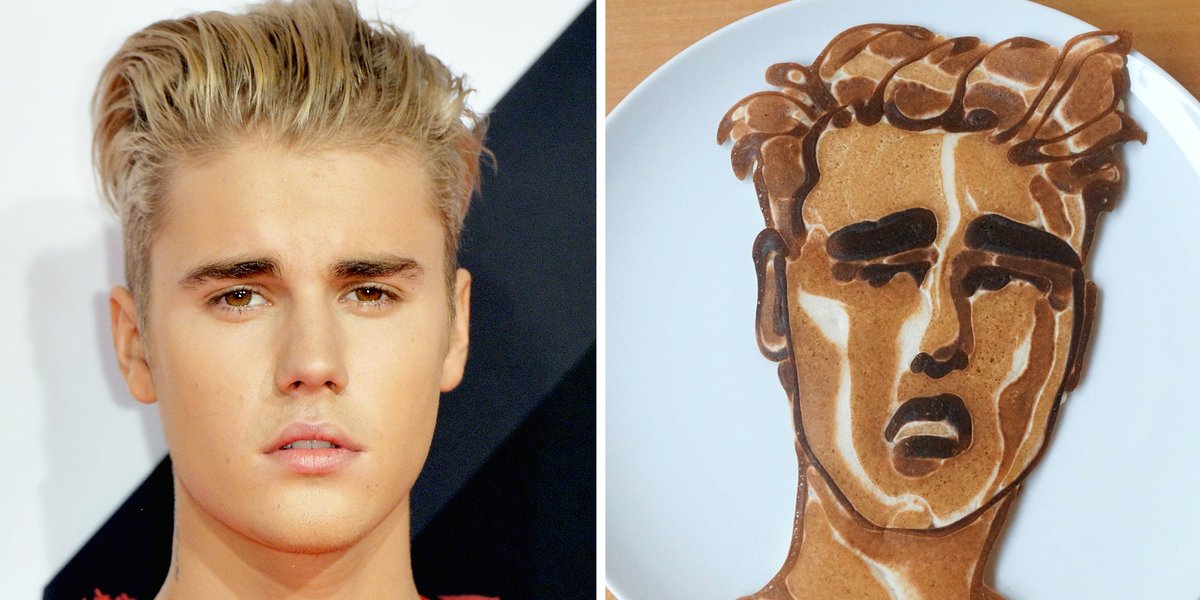 BSTHydePark's tweet photo. Someone made a pancake in the style of @justinbieber and we're not sure how we feel about it. https://t.co/XQ2w5HO7kR