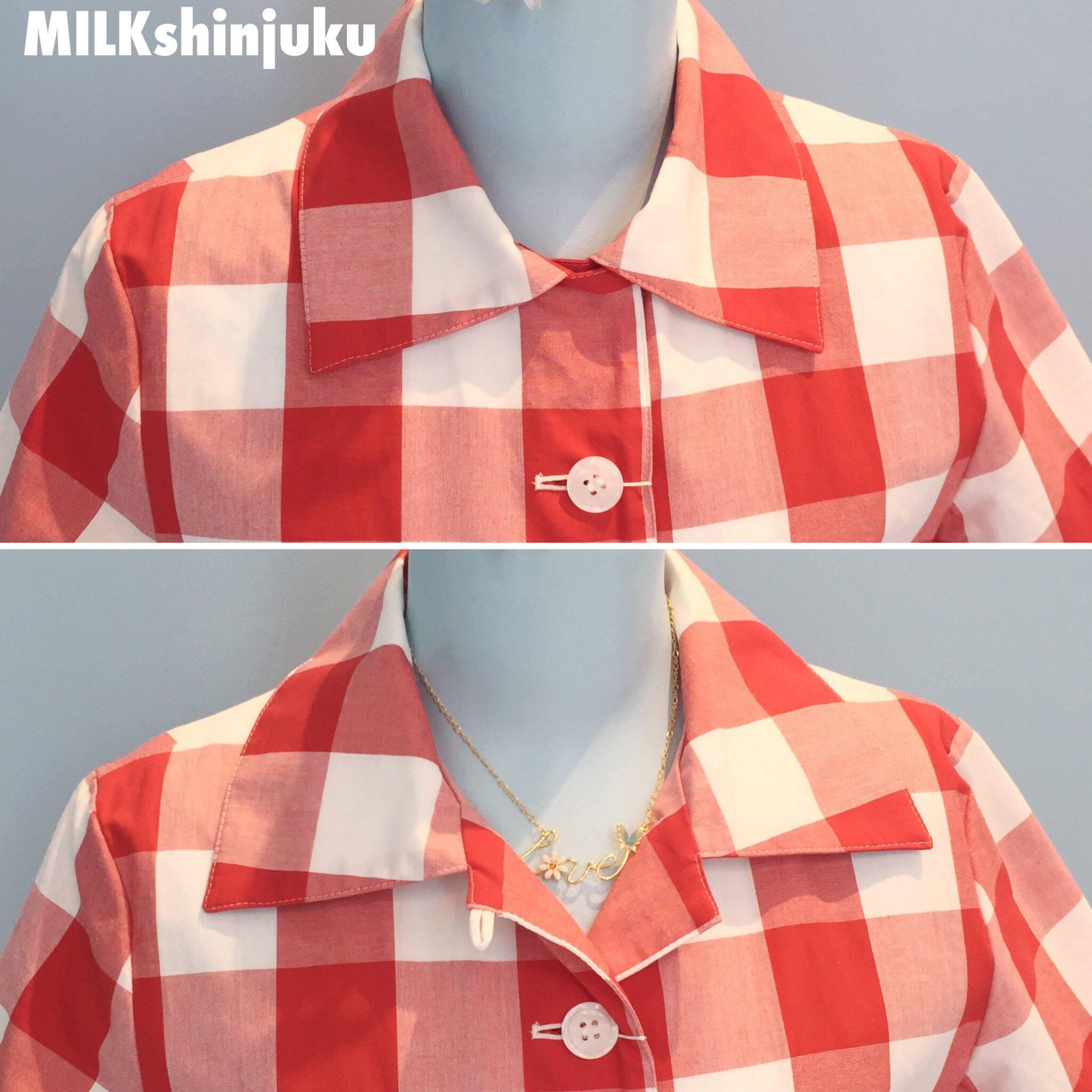 Milk新宿店 على تويتر 大きめなギンガムチェックが目を引くワンピースが入荷致しました やや長めのスカート丈でレトロな雰囲気 開襟にして着て頂くこともできます 70 Sチェックワンピース 28 944 税込 3colors T Co 4kixssqt0c