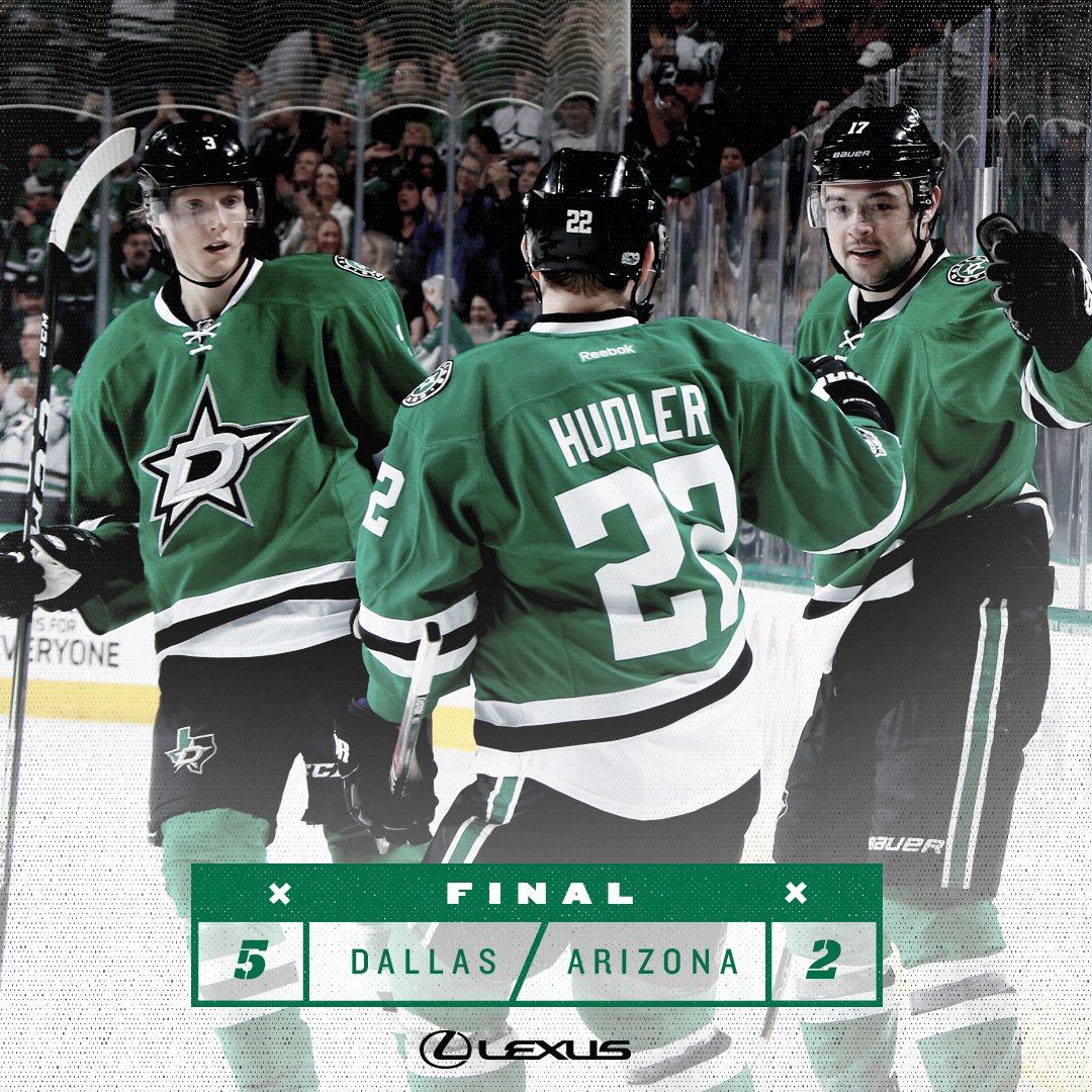 DallasStars's tweet photo. STARS WIN!!! Dallas scores three goals in the third to come away with a 5-2 win over the Coyotes! #GoStars #ARIvsDAL https://t.co/LK0R82T7nX