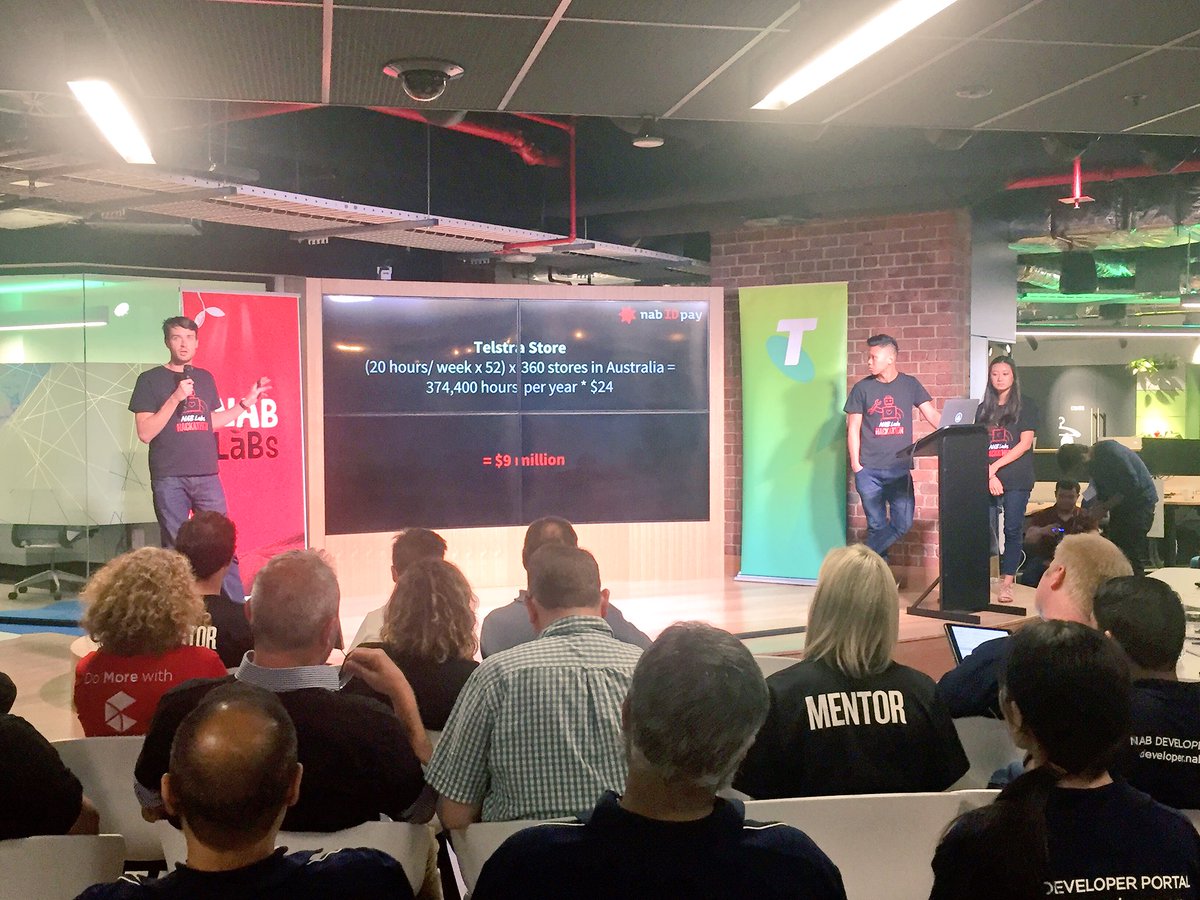 bo0thie's tweet photo. Proud to see the @Fishburners team pitching for $10k at the #NABHack @NAB @Telstra (your space is amazing) https://t.co/Bgs7t7AZ0e