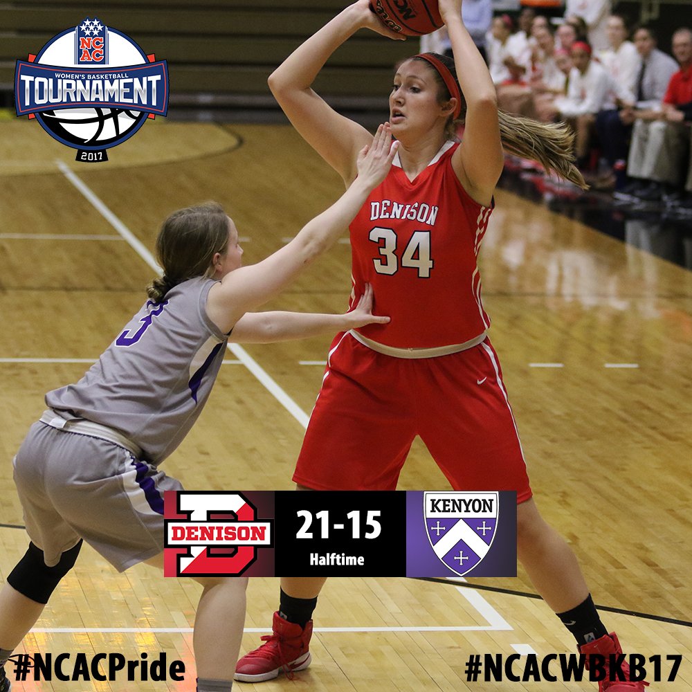 NCAC's tweet photo. #NCACWBKB17: At the half @DenisonSports leads @KenyonSports 21-15, in the 2nd semifinal game #NCACPride #D3h https://t.co/VkiDHtfj8B
